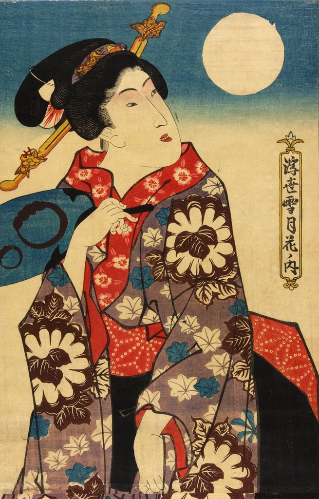 Detail of A woman looking at the moon, detail by Utagawa Kunisada I