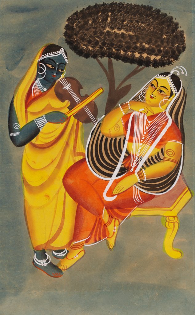 Detail of Krishna playing a violin to Radha by Unknown