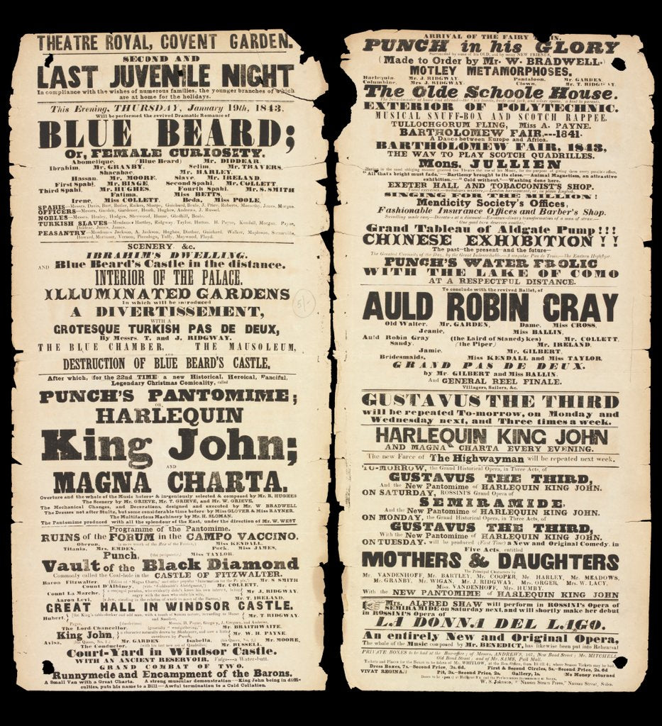 Detail of Playbill from the Theatre Royal Covent Garden by Anonymous