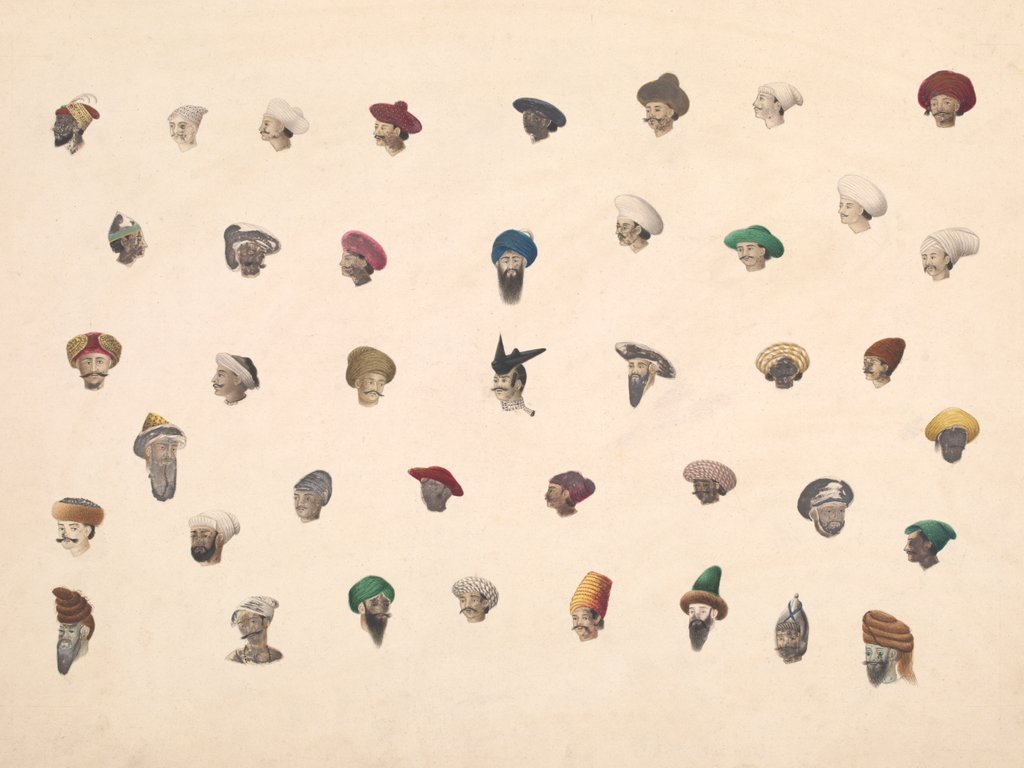 Detail of Illustration of different types of turban or hairstyle by Anonymous