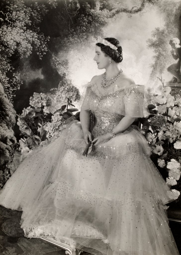 Detail of Queen Elizabeth holding a fan by Cecil Beaton
