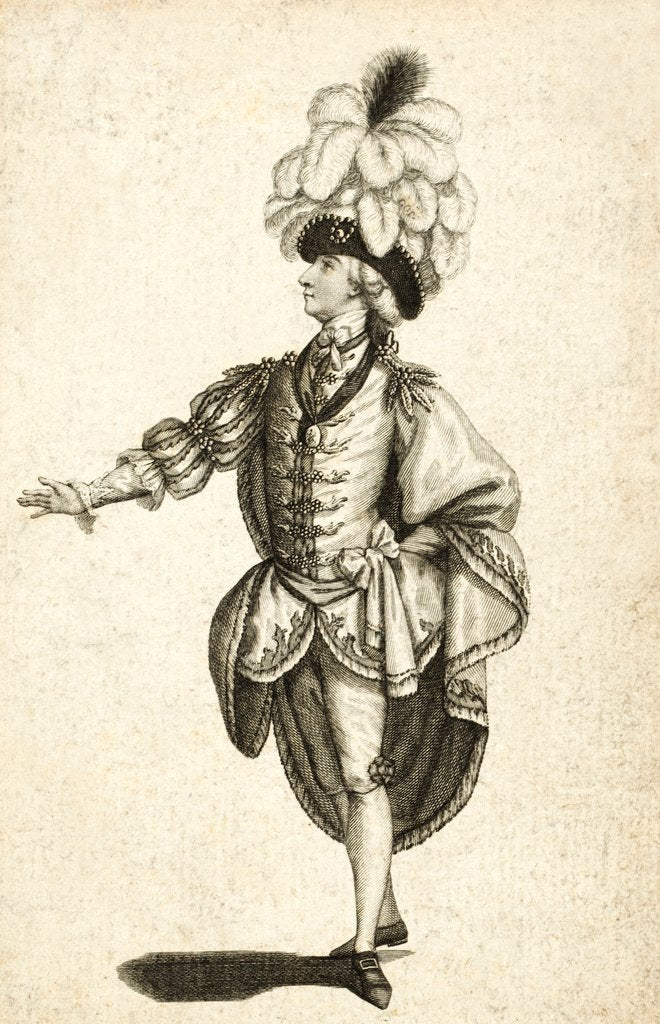 Detail of Signor Vestris as prince in the Grand Pantomime Ballet Ninnette a la Cour by J. Thornthwaite