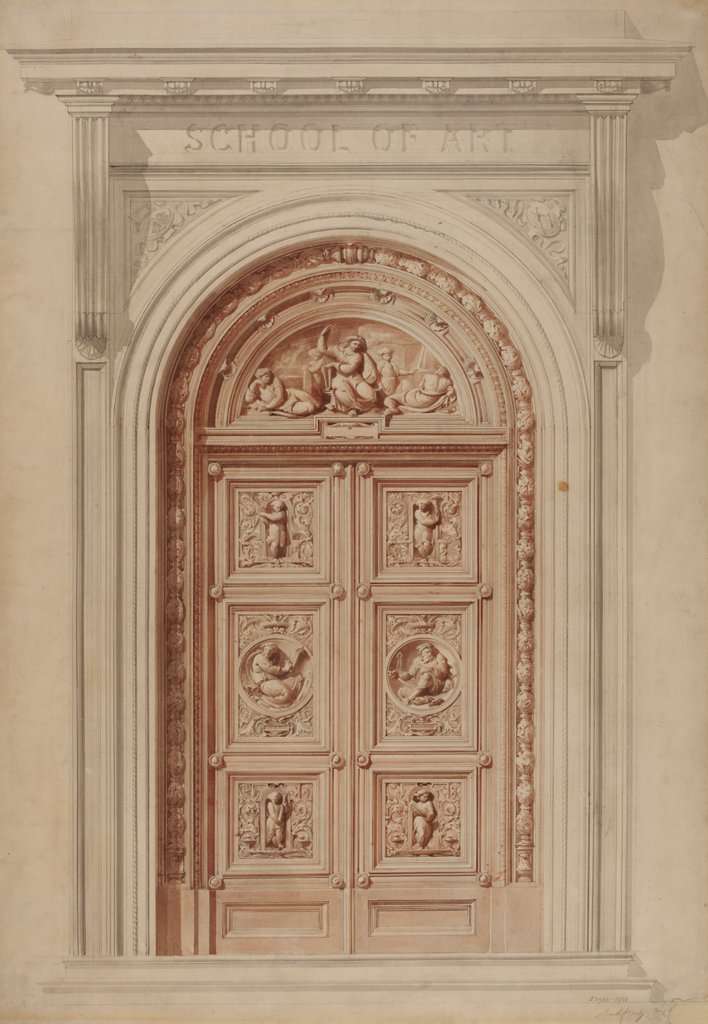 Detail of Design for a door for the School of Art by Godfrey Sykes