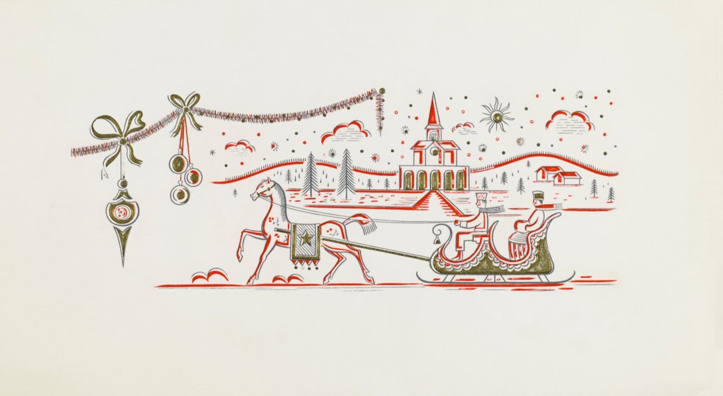 Detail of Christmas greeting card with horse and sleigh by Unknown
