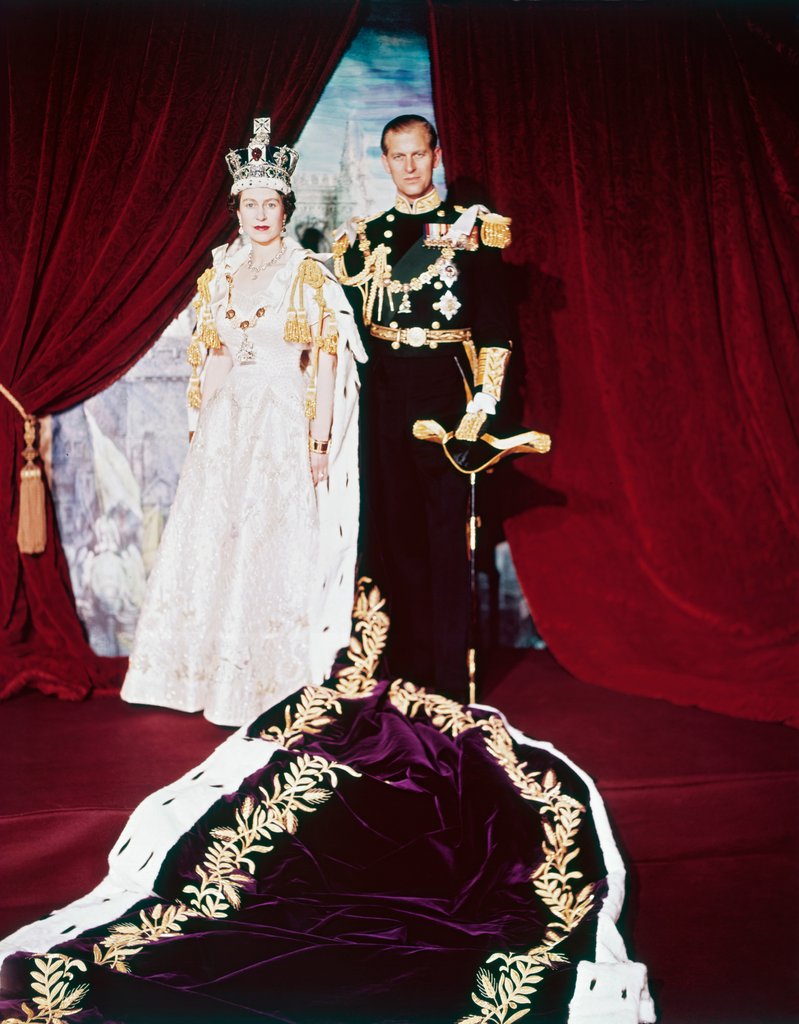 Detail of Queen Elizabeth II in Coronation robes with the Duke of Edinburgh by Cecil Beaton