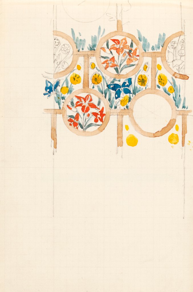 Detail of Page from a sketchbook containing designs for textiles, wall-papers and various decorative motifs by Edward Willaim Godwin