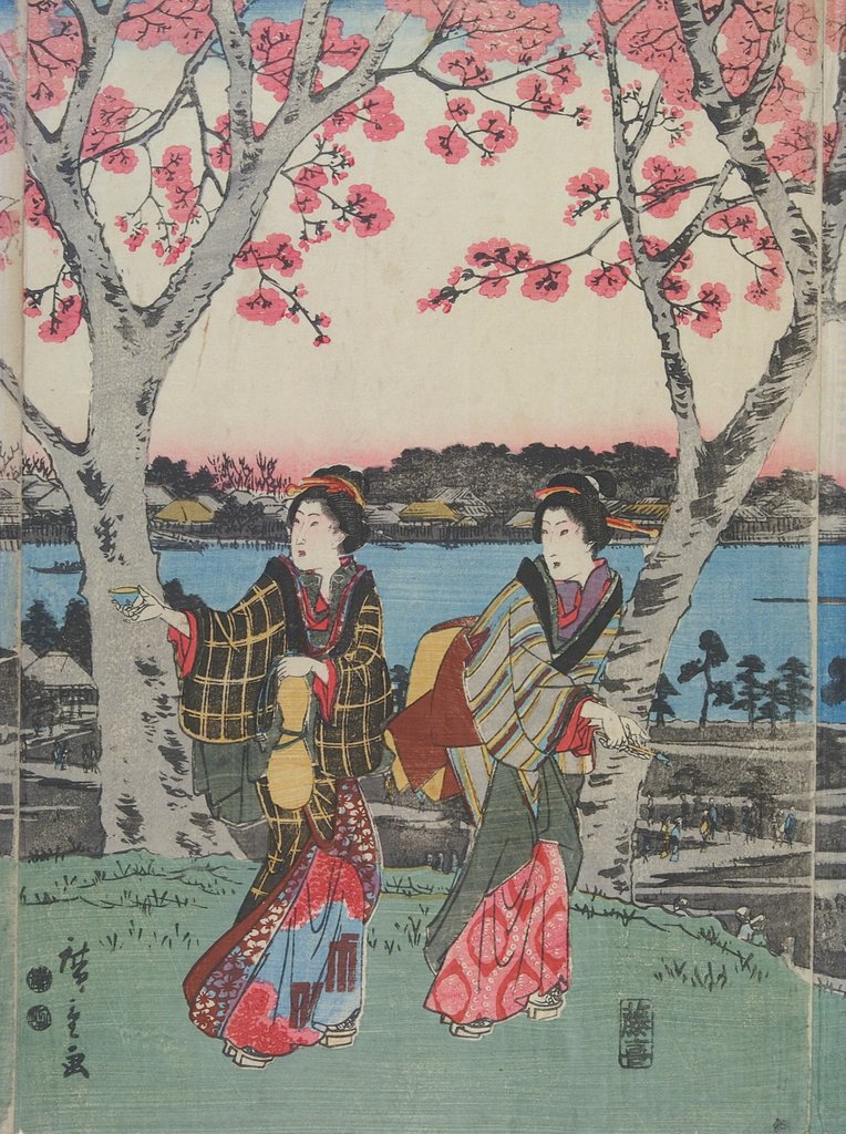 Detail of Women Travelling on the Beach of Futami by Ando Hiroshige