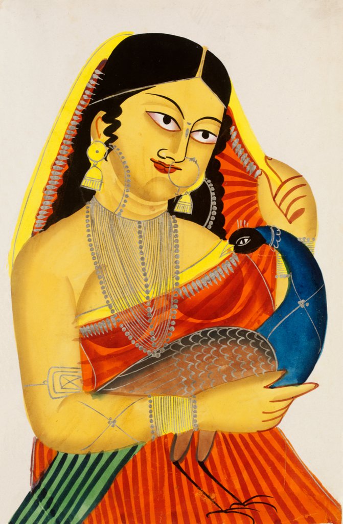 Detail of Courtesan holding a peacock by Anonymous
