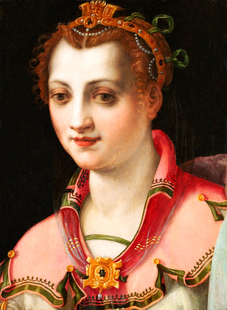 Detail of A portrait of a Lady by Francesco Morandini
