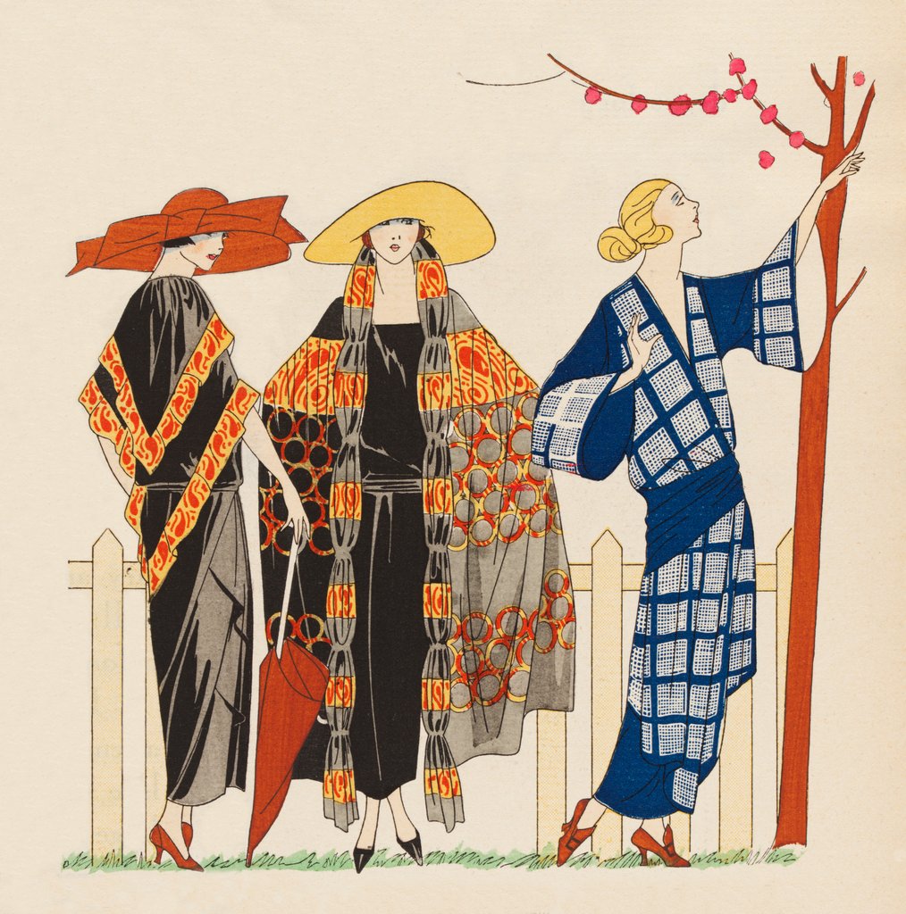 Detail of Fashion plate depicting oriental-inspired garments by Anonymous