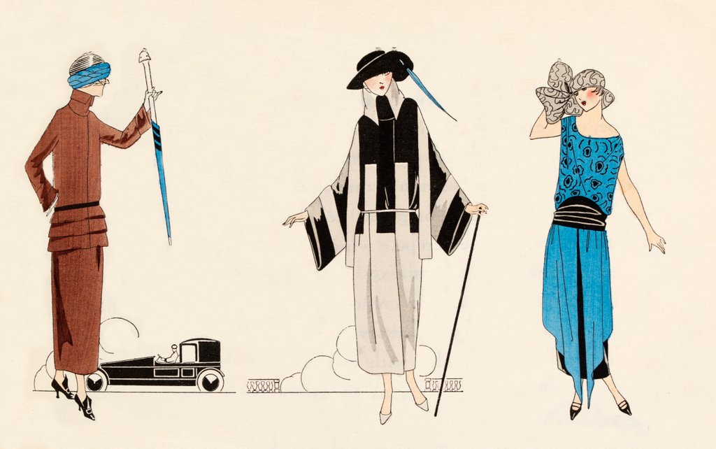 Detail of Fashion plate depicting day outfits by Anonymous