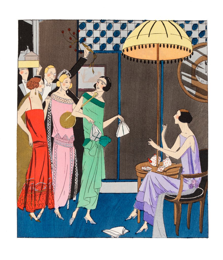 Detail of Fashion plate depicting a surprise party by Anonymous