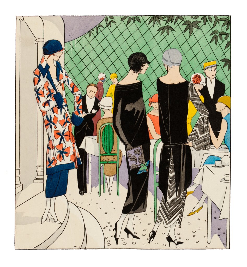 Detail of Fashion plate depicting a garden party by Anonymous