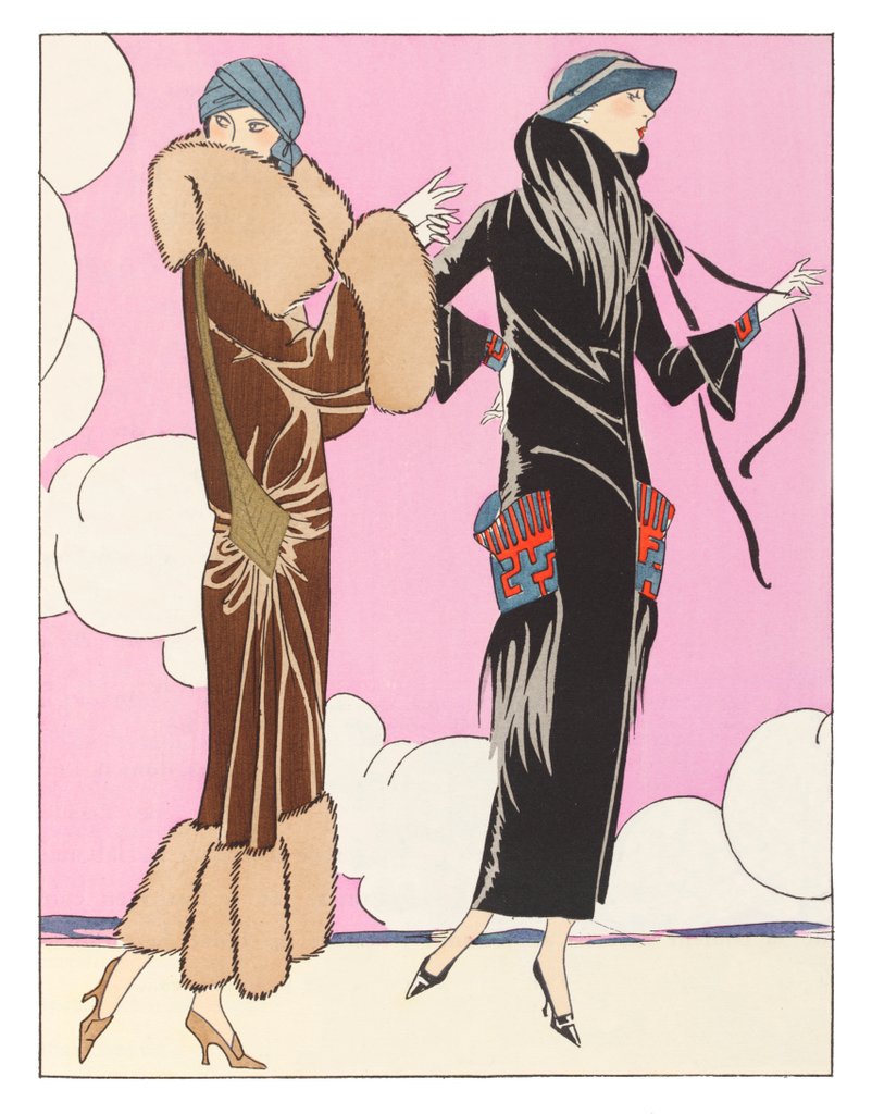 Detail of Fashion plate depicting two designs by Philipe de Gaston by Anonymous