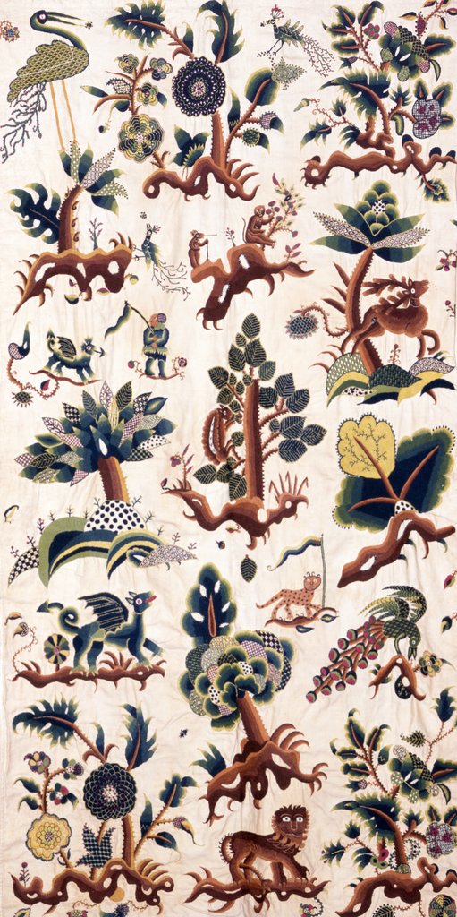 Detail of Bed hanging depicting fantastical creatures by Anonymous