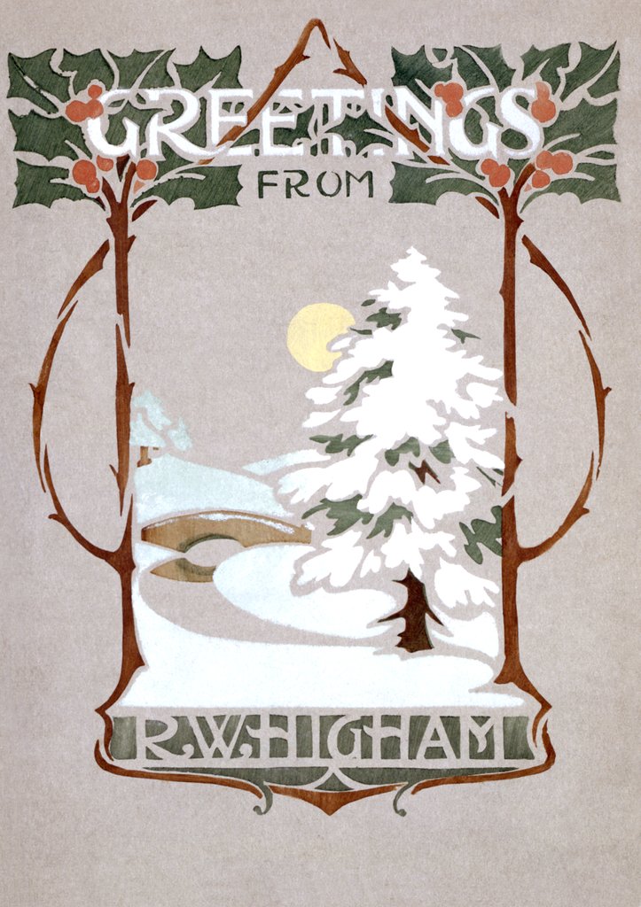 Detail of Design for a Christmas card, Greetings from R.W.Higham by Anonymous