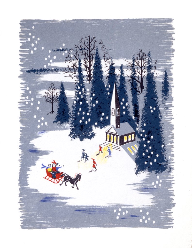 Detail of Christmas card depicting a snowscene by Anonymous