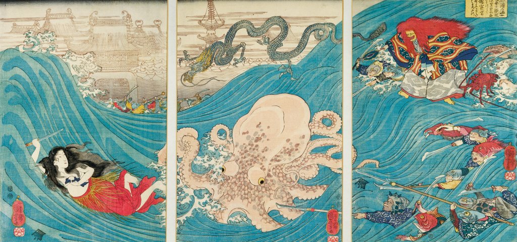 Detail of The Sea-wife carrying off the jewel from the Dragon-King's Palace by Utagawa Kuniyoshi