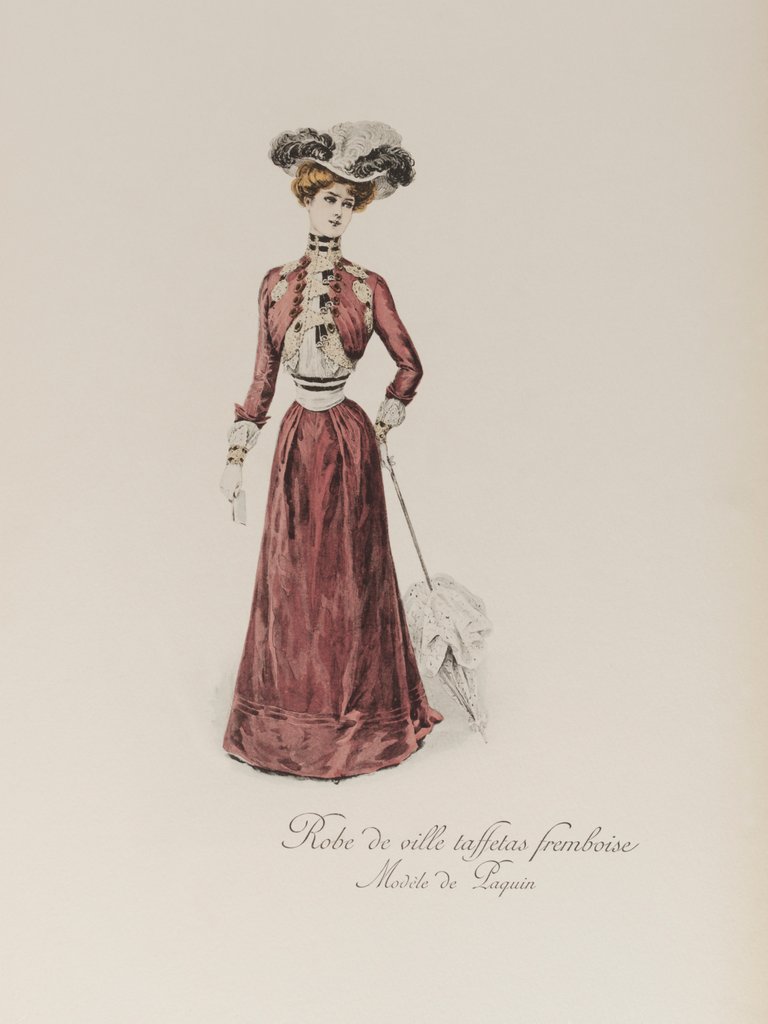 Detail of Robe de ville taffetas fremboise by Jeanne Paquin