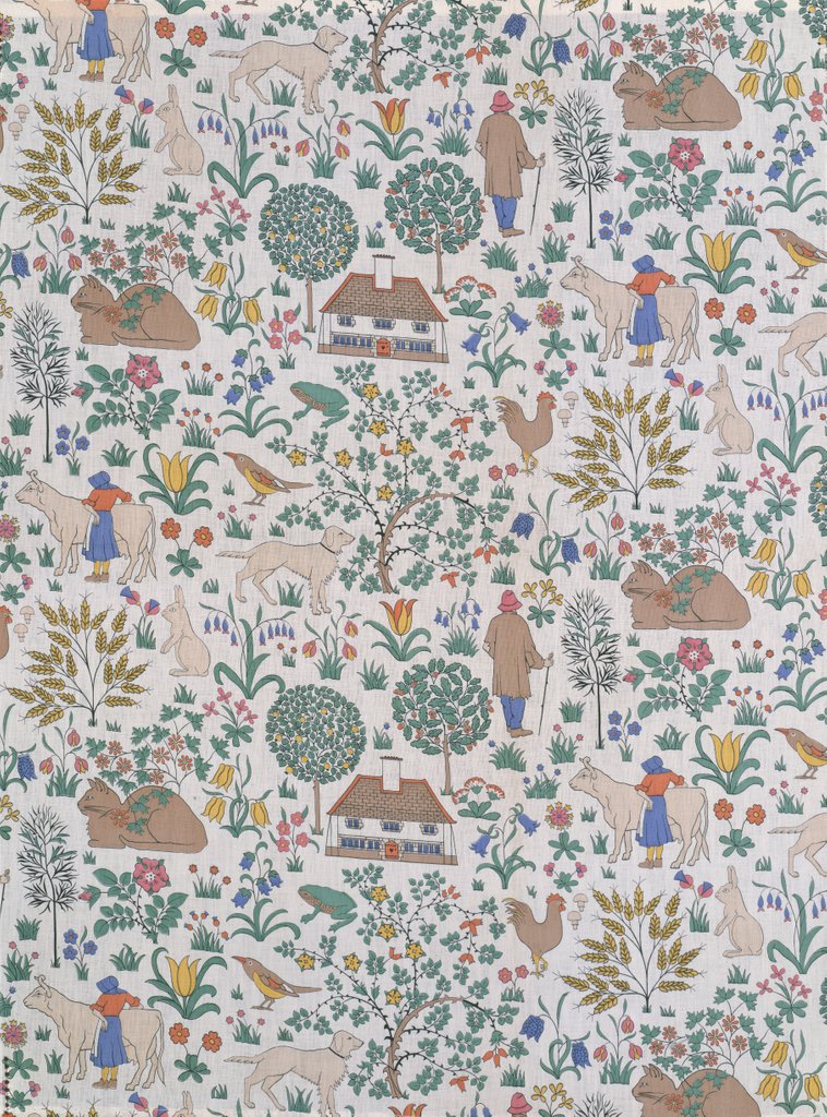 Detail of The House that Jack Built furnishing fabric by Charles Francis Annesley Voysey