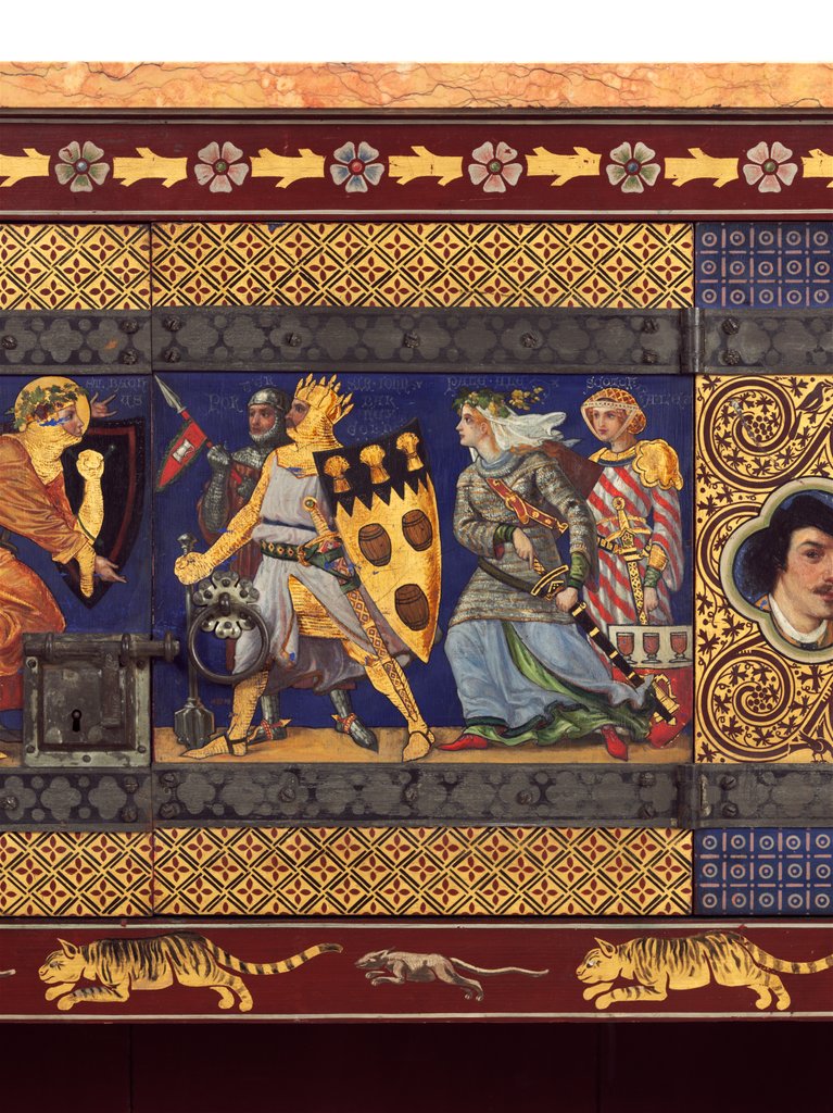 Detail of Bacchus, Sir John Barleycorn, Potter, Pale Ale and Scotch Ale on the Wines and Beers Sideboard by Harland and Fisher