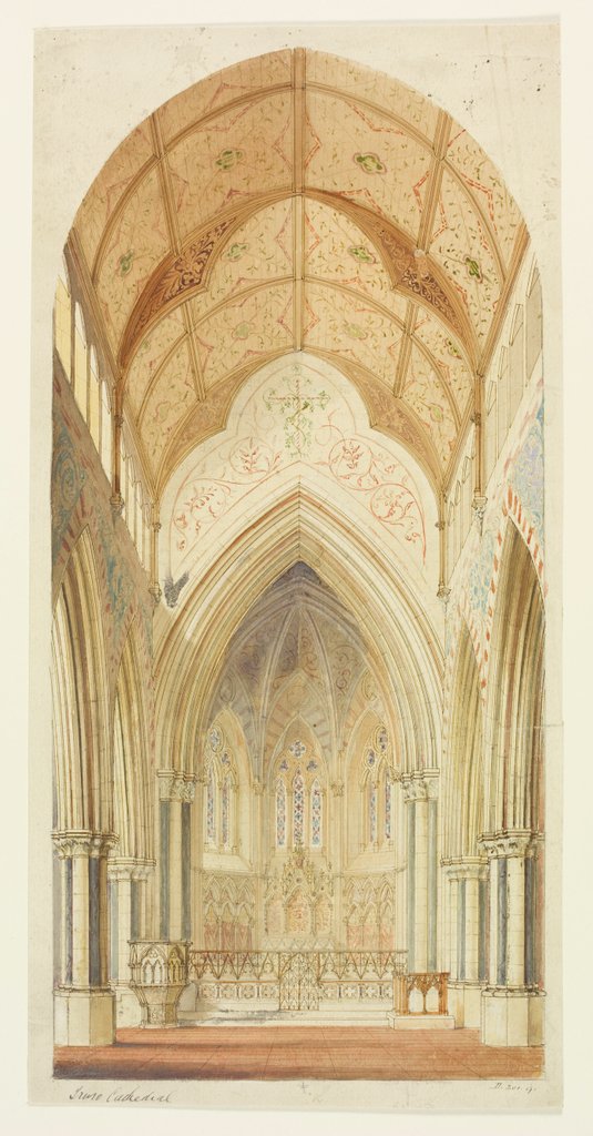 Detail of Truro Cathedral, looking from the nave into the choir of the cathedral by William Burges