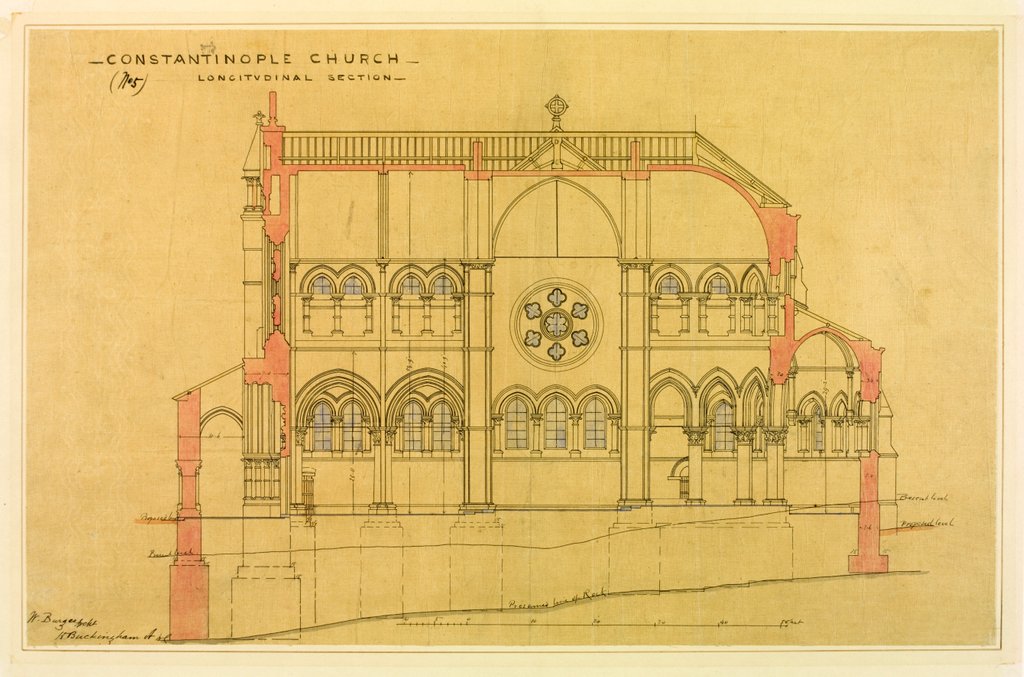 Detail of Constantinople Church, longitudinal plan by William Burges