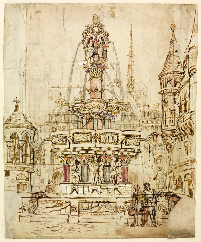 Detail of Sketch of a fountain for the City of Gloucester by William Burges