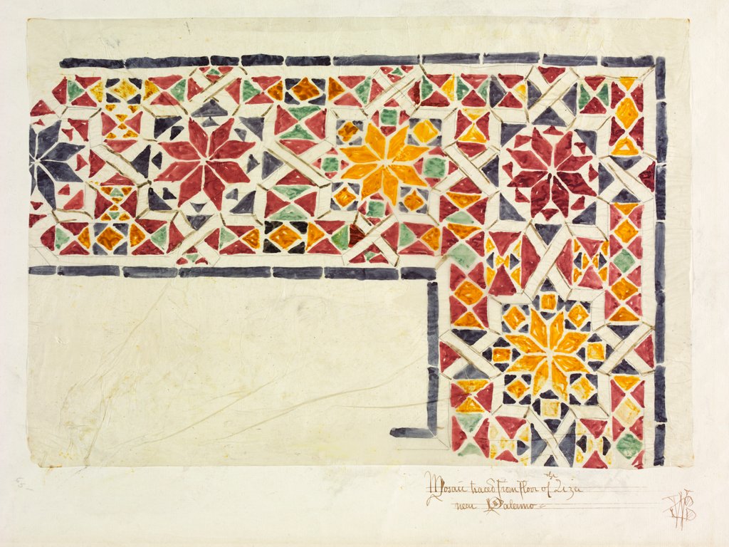 Detail of Mosaic traced from floor at Zisa in Palermo by William Burges
