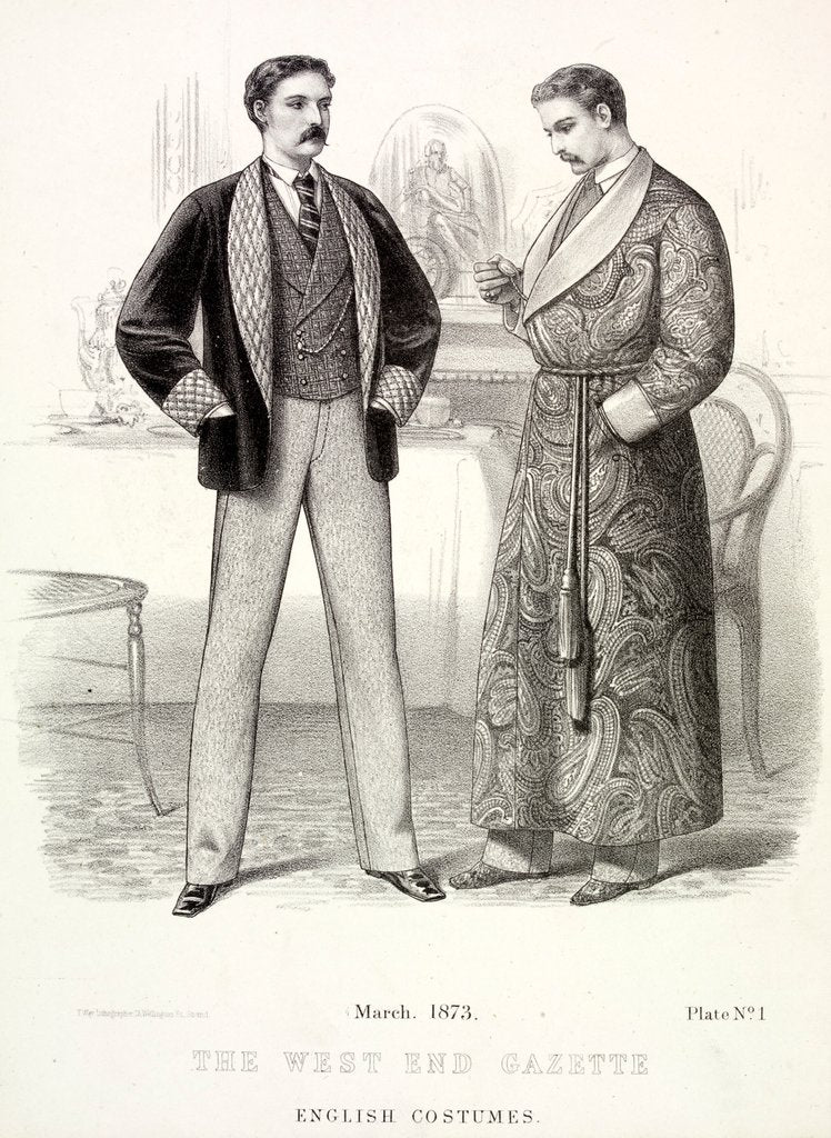 Detail of Fashion plate depicting two men in casual home-wear by Anonymous