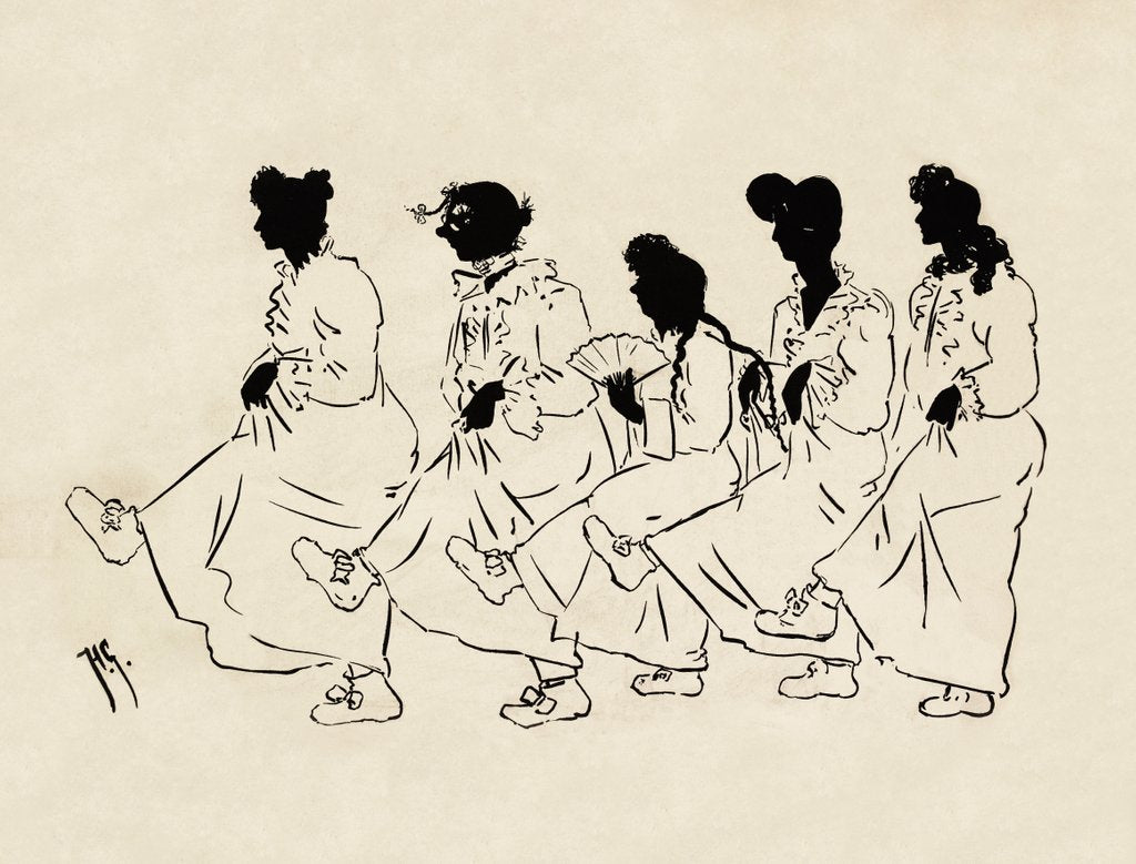 Detail of Silhouettes of five figures wearing nightdresses by Anonymous