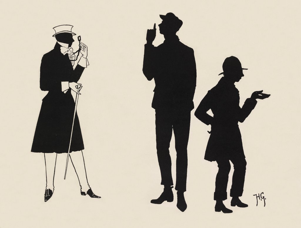 Detail of Silhouettes of three male figures by Anonymous