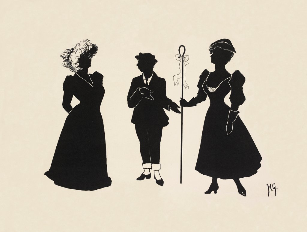Detail of Silhouettes of three figures inlcuding a shepherdess by Anonymous