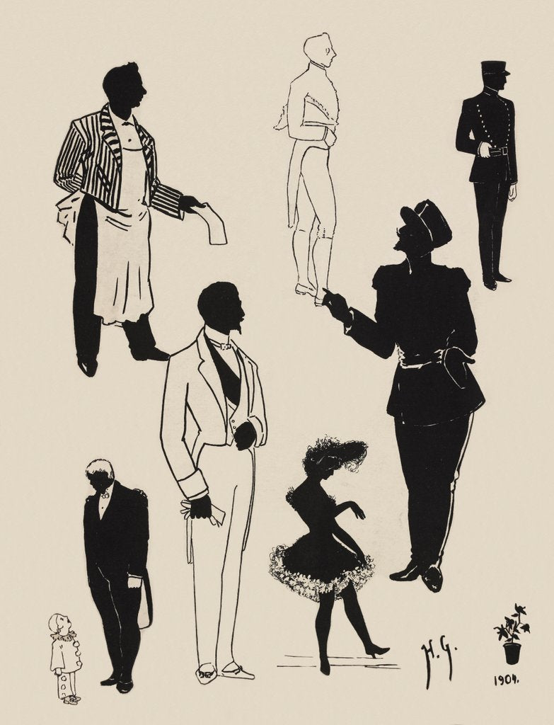 Detail of Silhouettes of a range of characters in a variety of costumes by Anonymous
