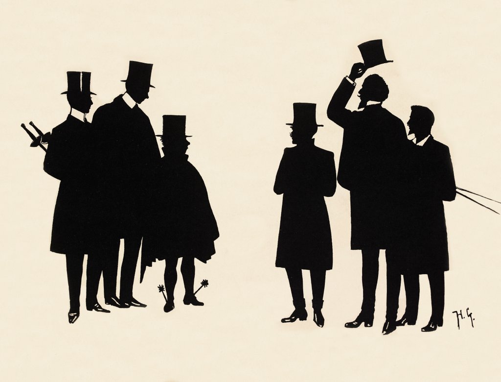 Detail of Silhouettes of two groups of three male figures by Anonymous
