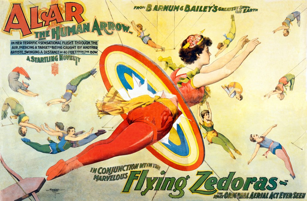 Detail of Advertisement for Alar the Human Arrow at Barnum and Bailey's Greatest Show on Earth by Anonymous