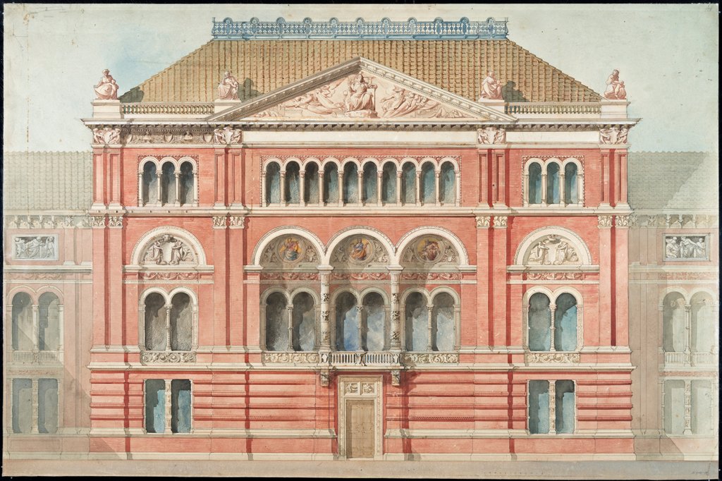 Detail of Drawing of the facade of the Lecture Theatre at the V&A by Godfrey Sykes; Francis Fowke