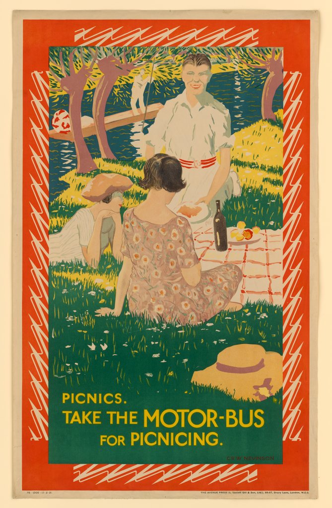 Detail of Take The Motor-Bus For Picnicing by Christopher Richard Wynne Nevinson