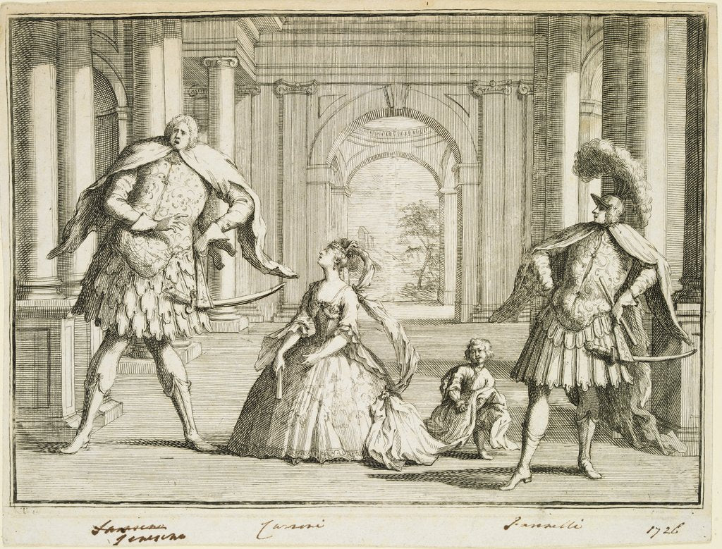 Detail of Gaetano Berenstatt as Flavio, Francesca Cassoni as Emilia and Francesco Bernardi Senesino as Guido in Handel's Flavio by Unknown