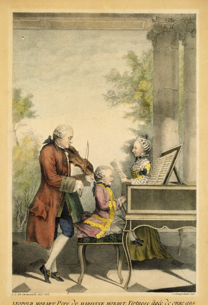 Detail of Leopold Mozart, Marie Anna Mozart at 11 years of age and Wolfgang Amadeus Mozart at 7 by Louis de Carmontelle