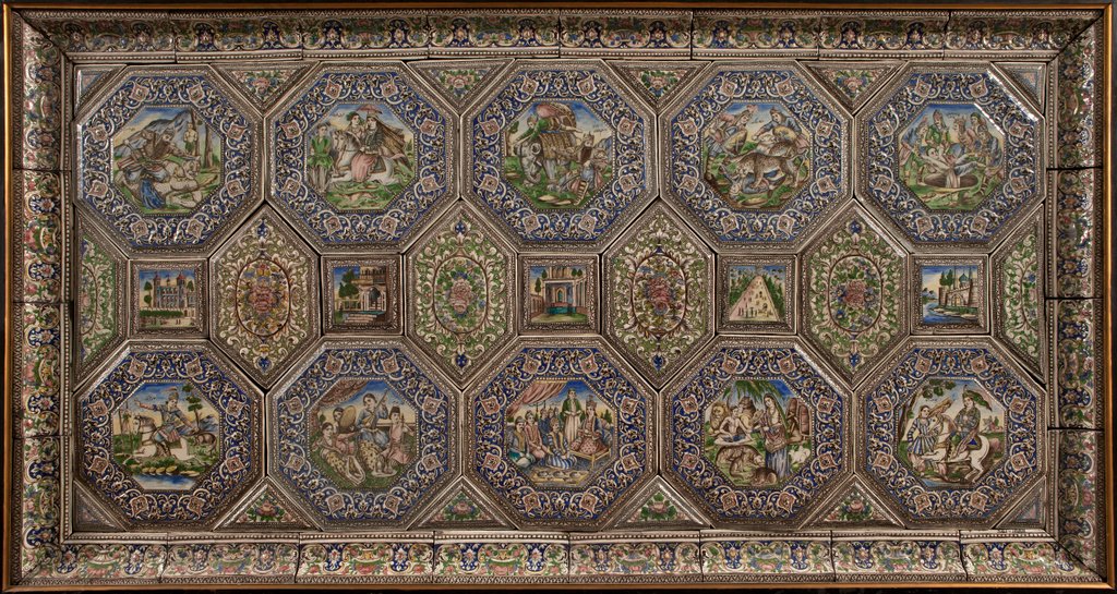 Detail of Rectangular panel of fifty-seven tiles, workshop of Ali Muhammad Isfahani by Ali Muhammad Isfahani