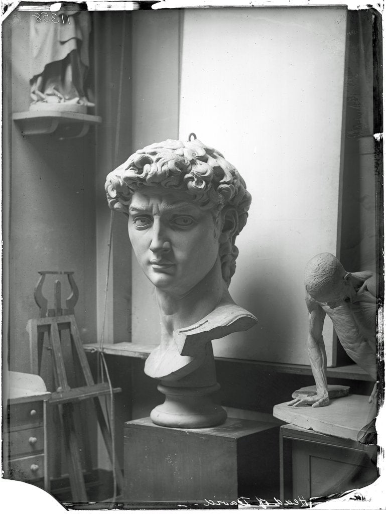 Detail of Cast of the head of Michelangelo's David in the Accademia di Belle Arte, Florence by Isabel Agnes Cowper
