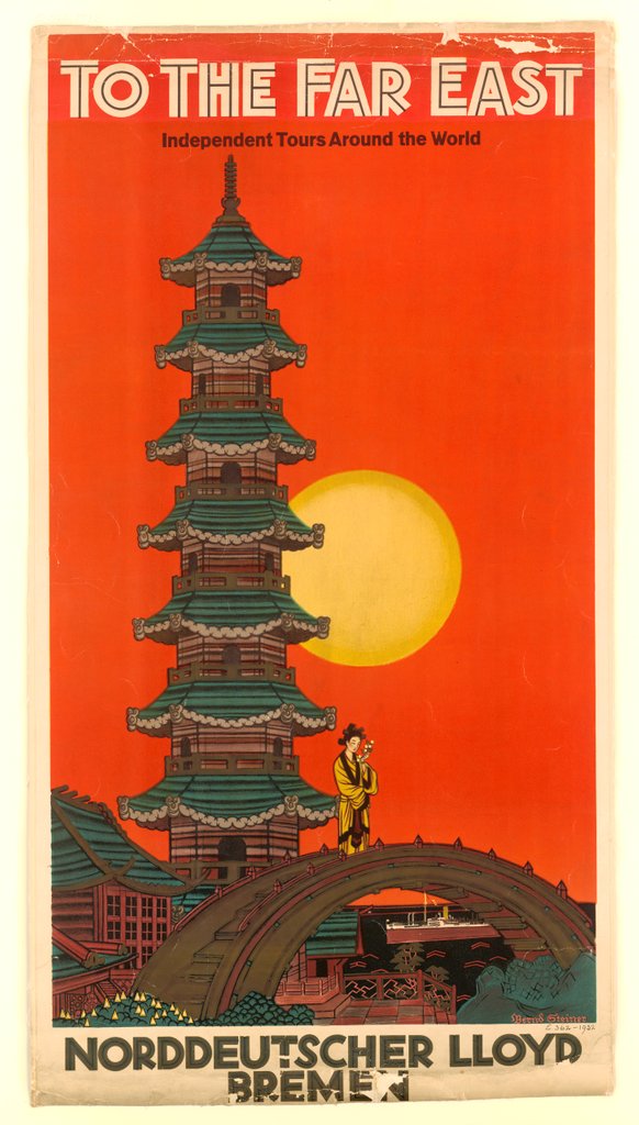 Detail of To the Far East, poster advertising the Norddeutscher Lloyd Steamship Company by Bernd Steiner