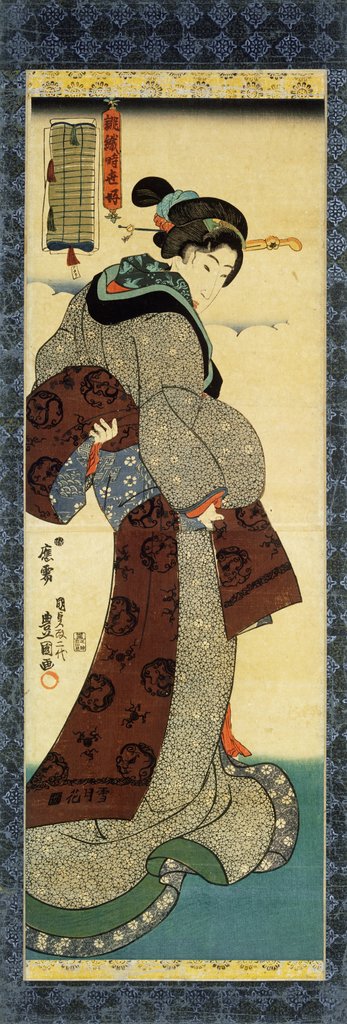 Detail of Woman adjusting her obi by Utagawa Kunisada I