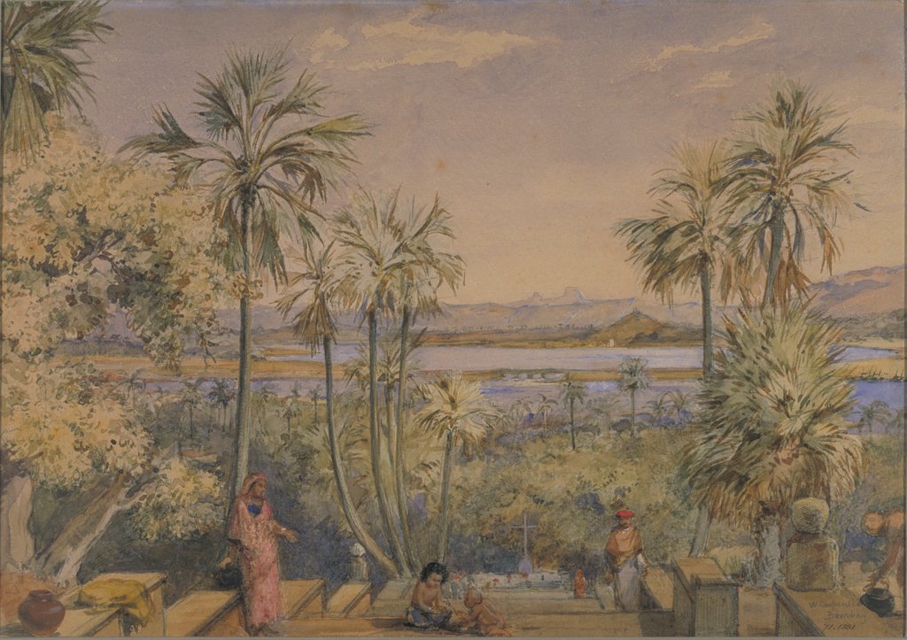 Detail of View eastwards from the steps behind Mount Mary Church, Bandra, Bombay by William Carpenter