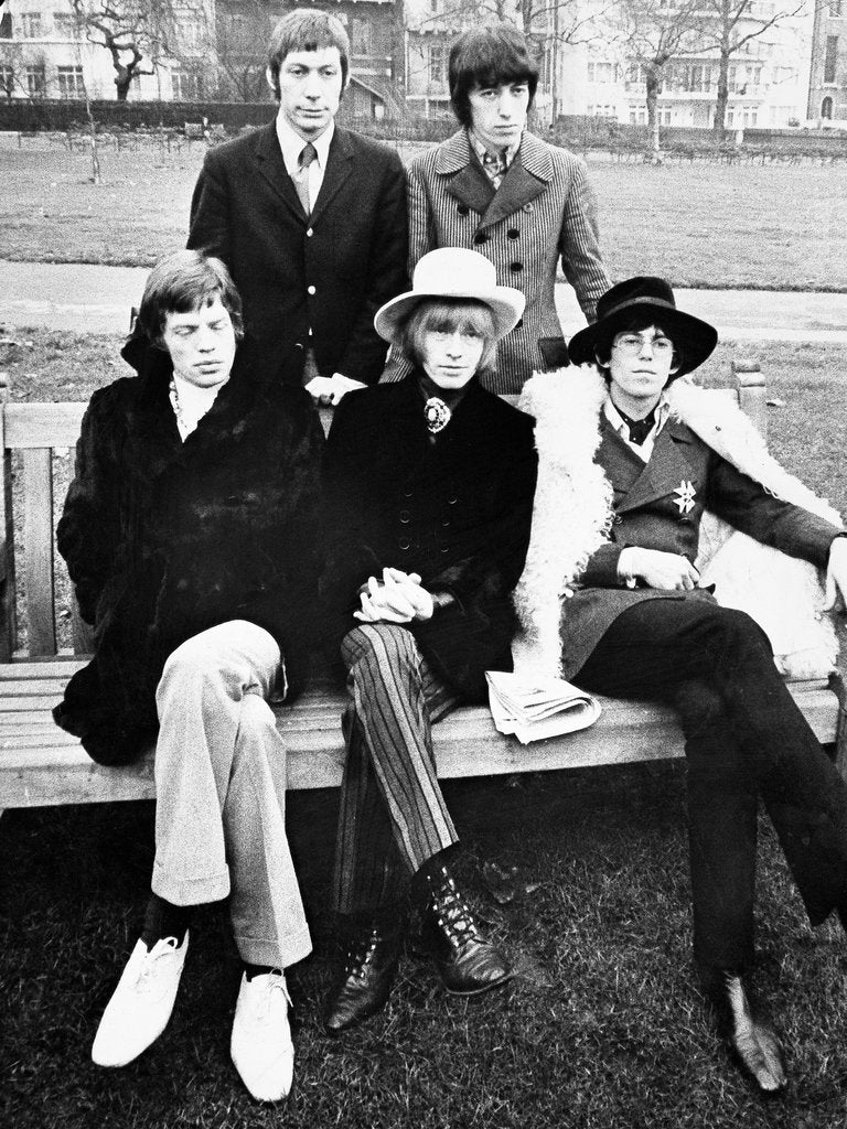 Detail of Rolling Stones on a bench by Associated Newspapers