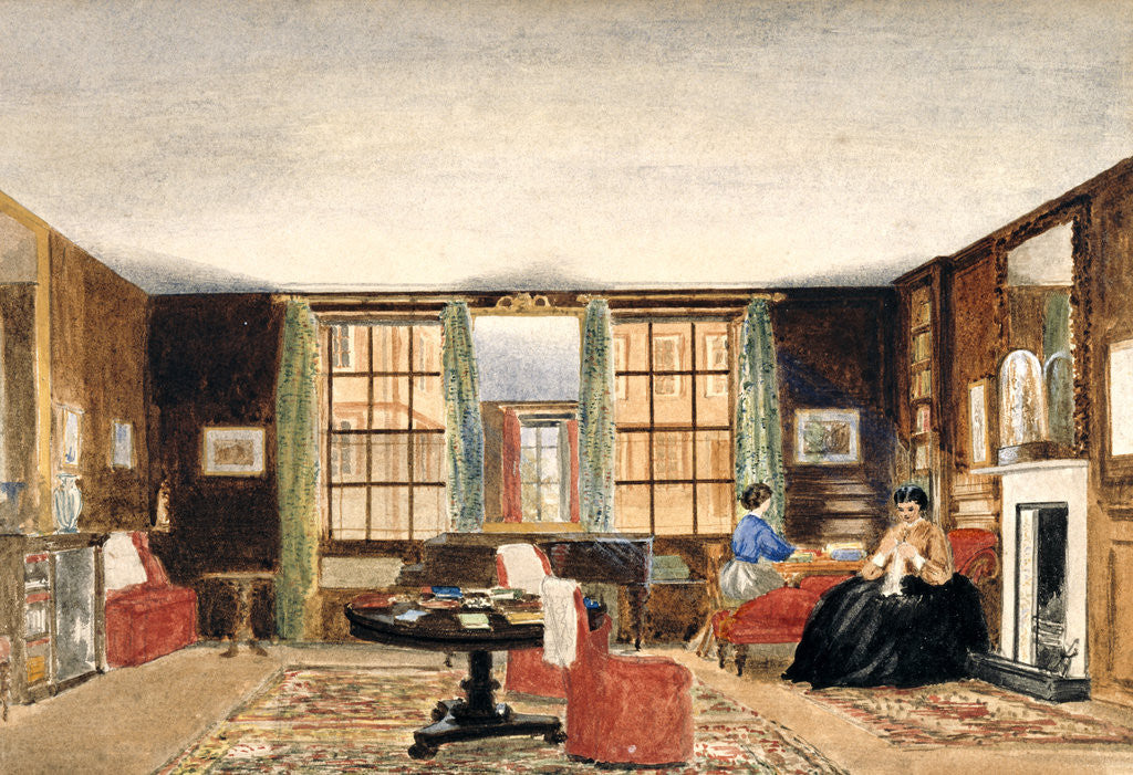 Detail of A drawing room with two seated women by Anonymous