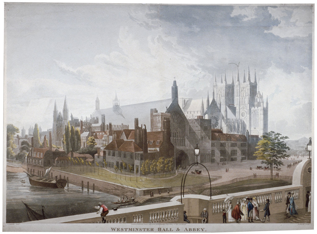 Detail of View of Westminster Hall and Abbey, from Westminster Bridge, London by Daniel Havell