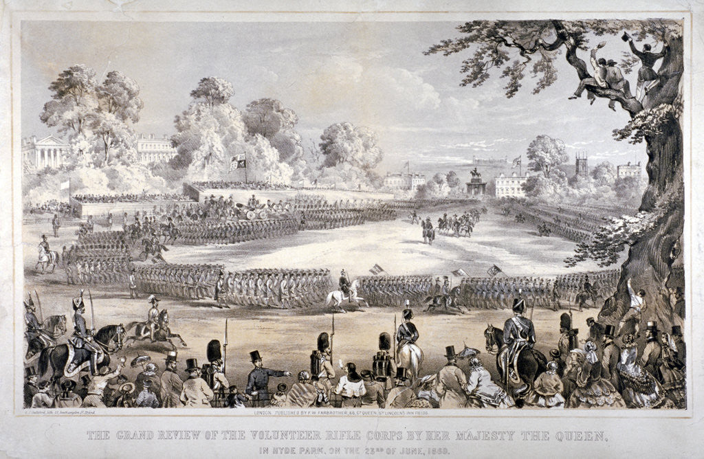 Detail of View of Hyde Park during the Volunteer Rifle Corps review by Queen Victoria, London by CJ Culliford
