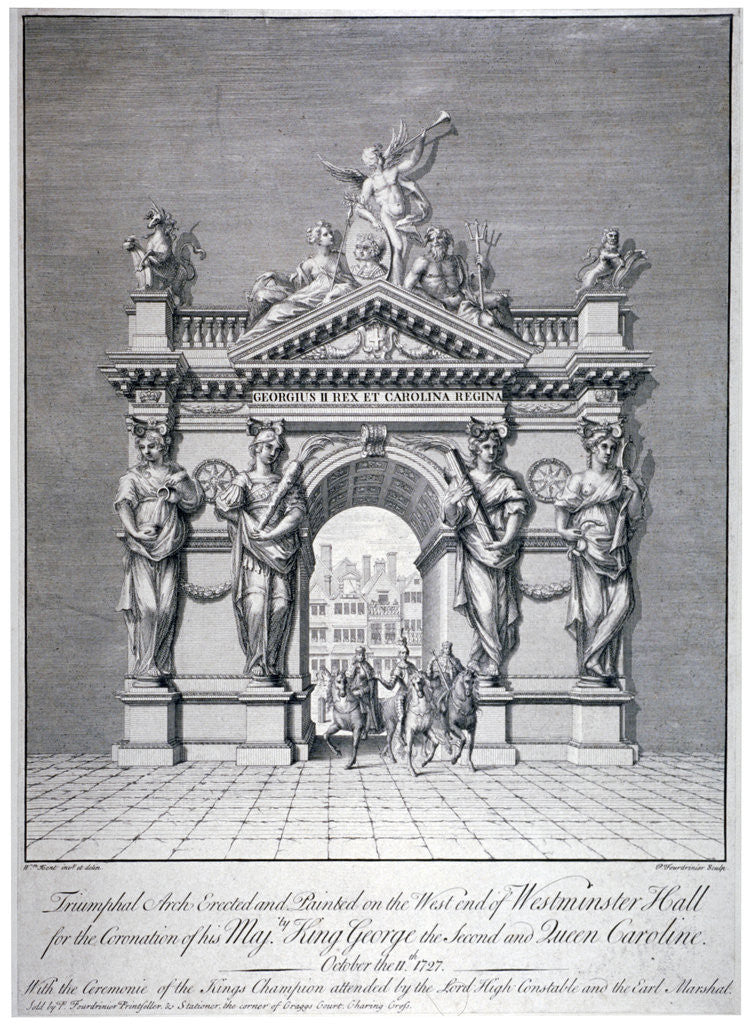 Detail of Triumphal arch on the west end of Westminster Hall, London by Pierre Fourdrinier